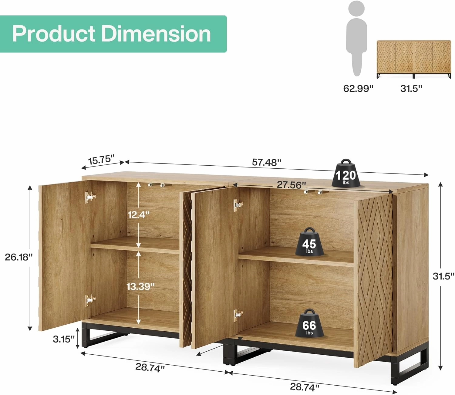 Tribesigns Sideboard Buffet Cabinet with Storage, 57.5" Farmhouse Coffee Bar Cabinet with 4 Doors & Shelves, Wood Credenza Buffet Table for Dining Room, Kitchen, Living Room