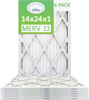 TRION Air Bear 14x24x1 Air Filter MERV 13 (6-Pack), Pleated HVAC Air Filter Replacement (Actual Size: 13.50 x 23.50 x 0.75 Inches)