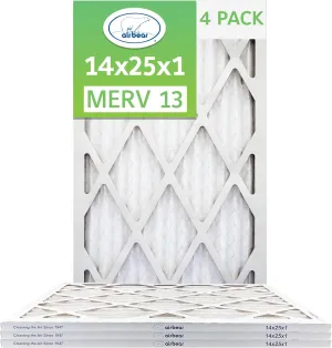 TRION Air Bear 14x25x1 Air Filter MERV 13 (4-Pack), Pleated HVAC Air Filter Replacement (Actual Size: 13.50 x 24.50 x 0.75 Inches)