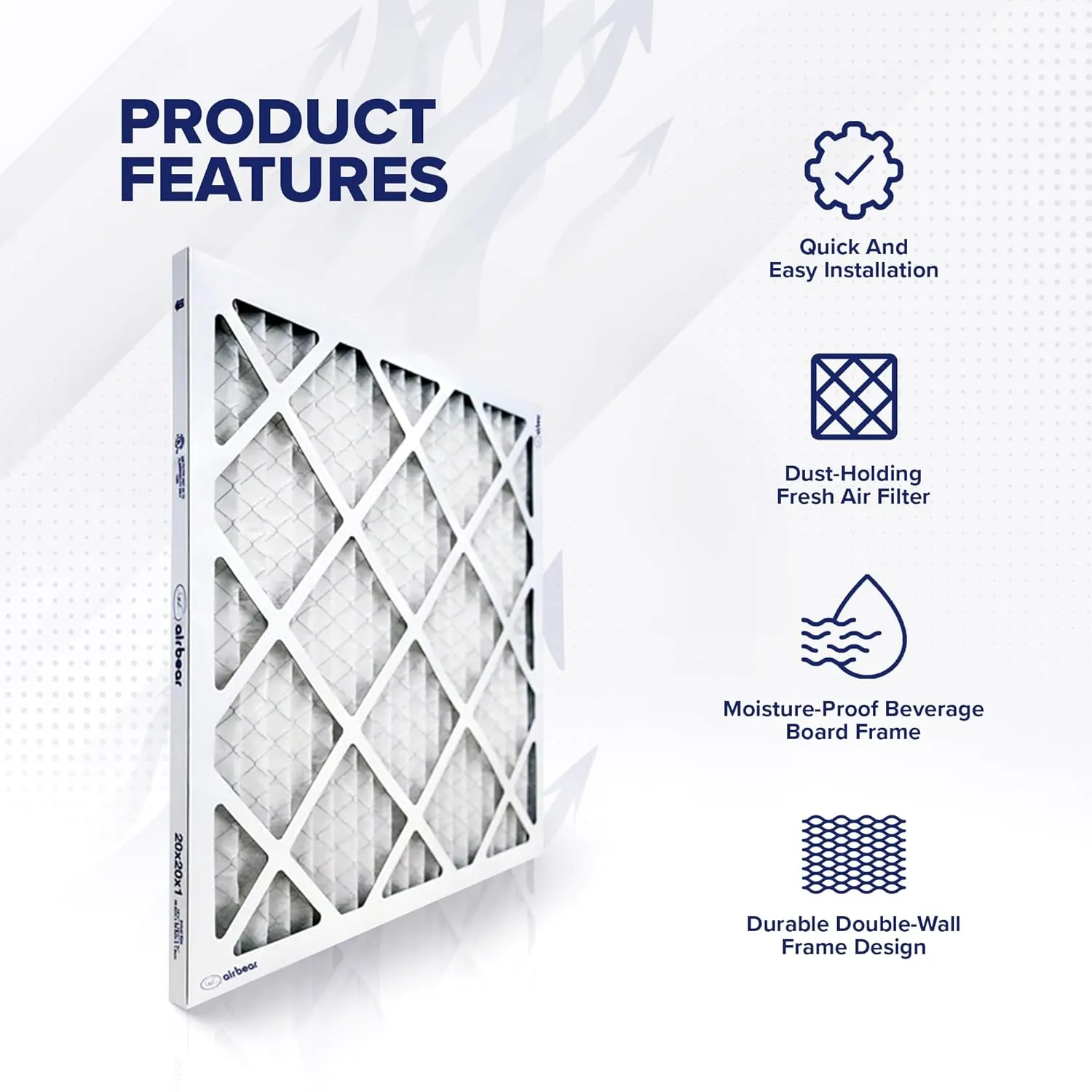 Trion MERV 13 Air Bear 20 x 20 x 1" High Efficiency High Dust Holding Capacity Pleated HVAC Filter with Durable Double Wall Frame Design, 4 Pack
