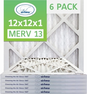 TRION Air Bear 12x12x1 Air Filter MERV 13 (6-Pack), Pleated HVAC Air Filters Replacement (Actual Size: 11.50 x 11.50 x 0.75 Inches)