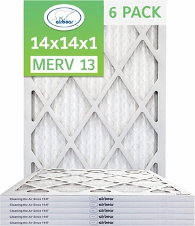 TRION Air Bear 14x14x1 Air Filter MERV 13 (6-Pack), Pleated HVAC Air Filter Replacement (Actual Size: 13.50 x 13.50 x 0.75 Inches)