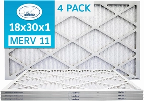 TRION Air Bear 18x30x1 Air Filter MERV 11 (4-Pack), Pleated HVAC Air Filters Replacement (Actual Size: 17.50 x 29.50 x 0.75 Inches)