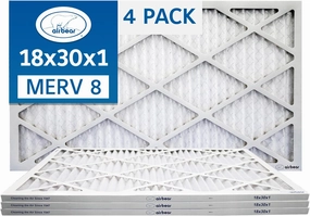 TRION Air Bear 18x30x1 Air Filter MERV 8 (4-Pack), Pleated HVAC Air Filters Replacement (Actual Size: 17.50 x 29.50 x 0.75 Inches)