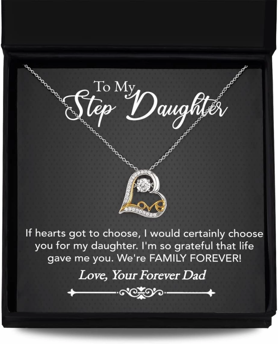 Triple Bear Step Daughter Necklace - Gift from Step dad - Silver Sterling Love Dancing Necklace with Zirconia Stone for Stepdaughter