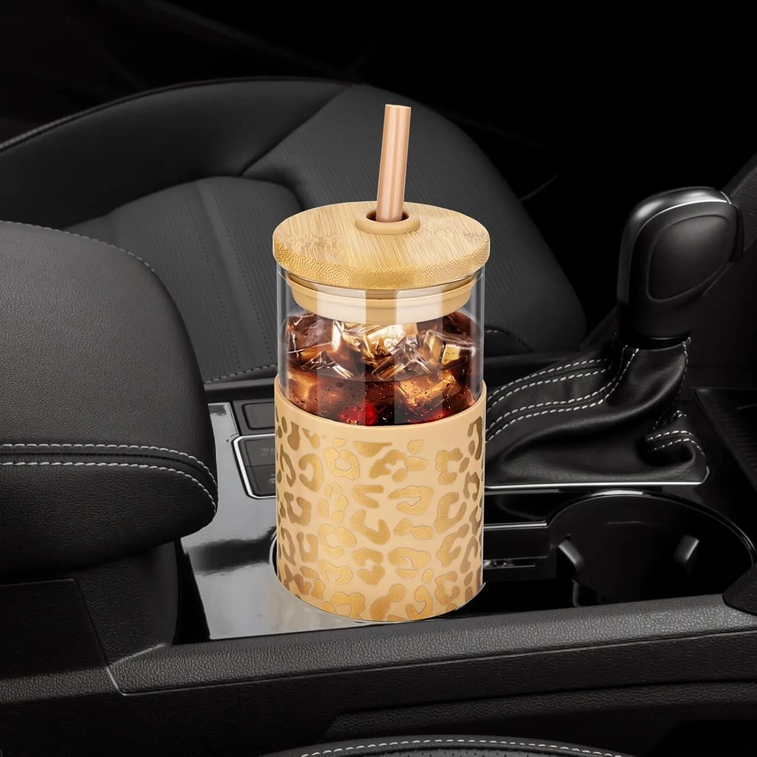 Tronco 20 oz Glass Tumbler with Straw and Lid- Glass Cup with Lid and Straw, Iced Coffee Cup Reusable, Smoothie Cups, Bamboo Lid and Protective Silicone Sleeve - BPA-Free