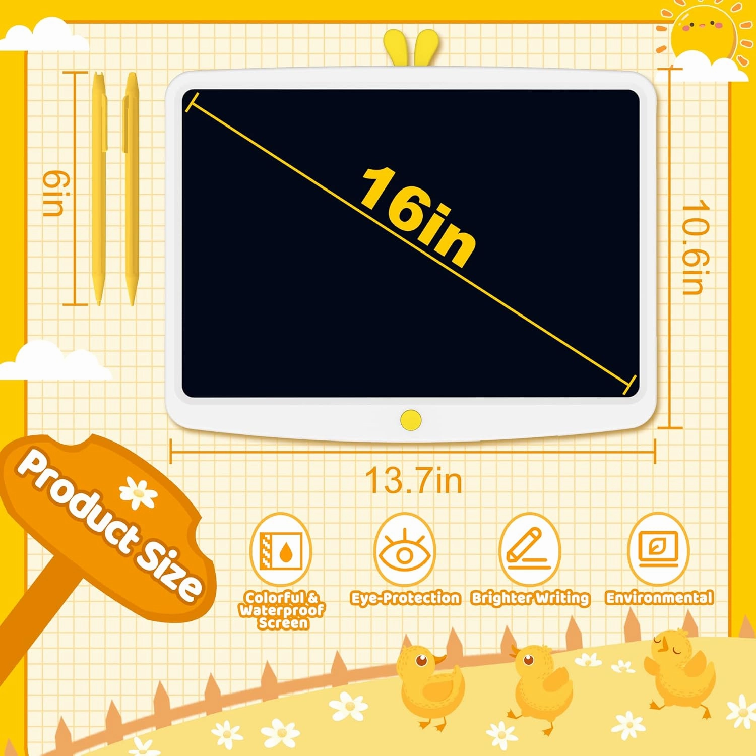 TUGAU LCD Writing Tablet for Kids,16.5 Inch Large Screen Doodle Board Writing Pad, Erasable Electronic Drawing Writing Pads, Educational and Learning Girls Gifts Toys for 3 4 5 6 7 Year Old Girls Boys