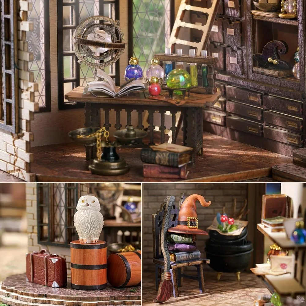 TuKIIE DIY Miniature Dollhouse Furniture Kit, Vintage Inspired 1:24 Scale Creative Room Wooden Doll House Accessories Plus Dust Proof for Kids Teens Adults(Magic House)