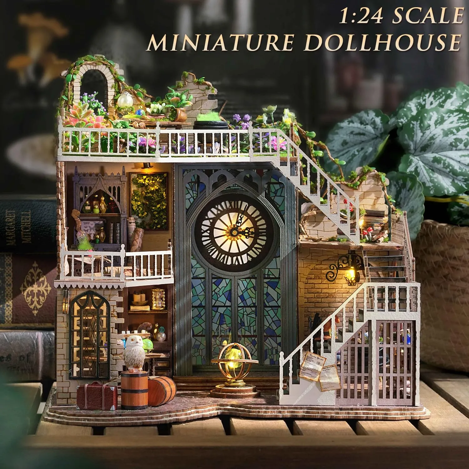 TuKIIE DIY Miniature Dollhouse Furniture Kit, Vintage Inspired 1:24 Scale Creative Room Wooden Doll House Accessories Plus Dust Proof for Kids Teens Adults(Magic House)