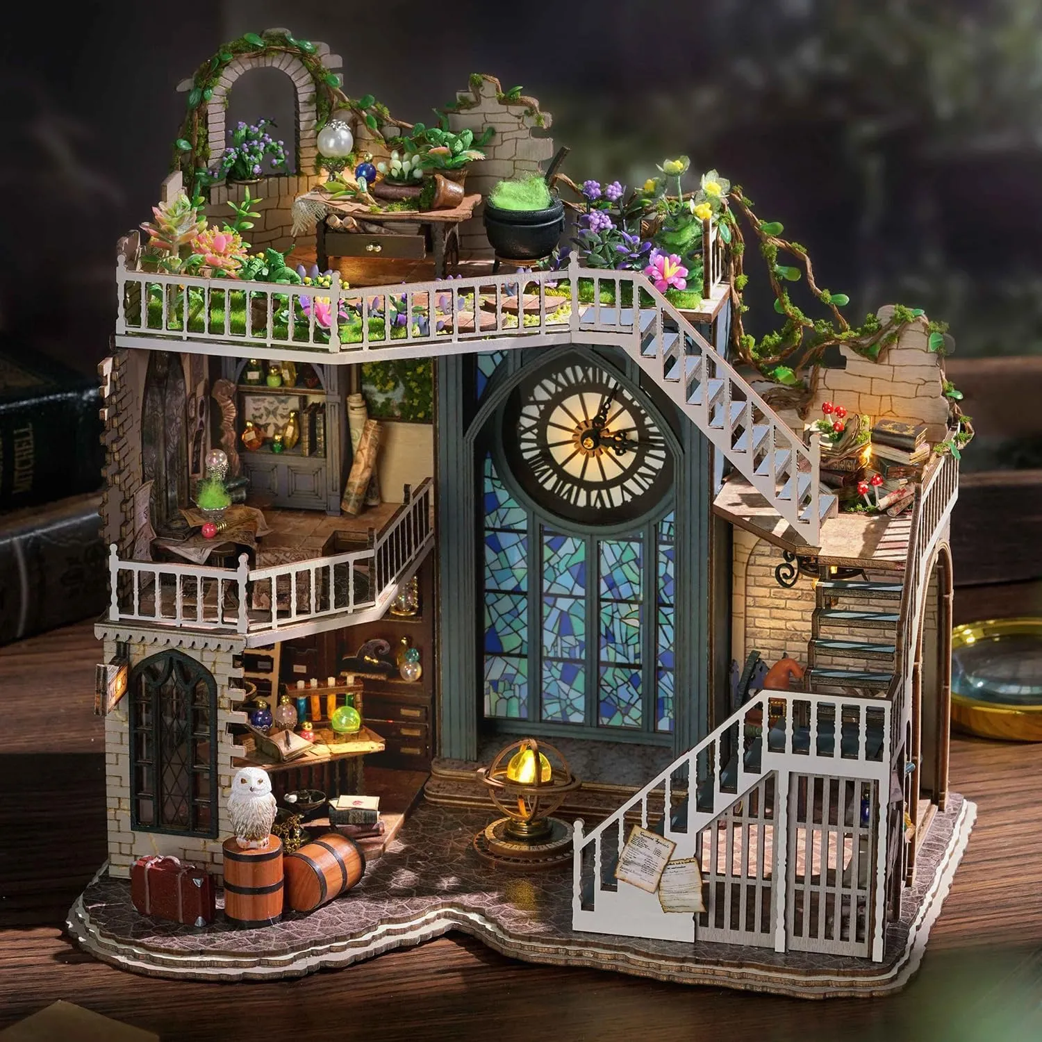 TuKIIE DIY Miniature Dollhouse Furniture Kit, Vintage Inspired 1:24 Scale Creative Room Wooden Doll House Accessories Plus Dust Proof for Kids Teens Adults(Magic House)