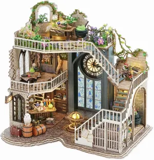 TuKIIE DIY Miniature Dollhouse Furniture Kit, Vintage Inspired 1:24 Scale Creative Room Wooden Doll House Accessories Plus Dust Proof for Kids Teens Adults(Magic House)