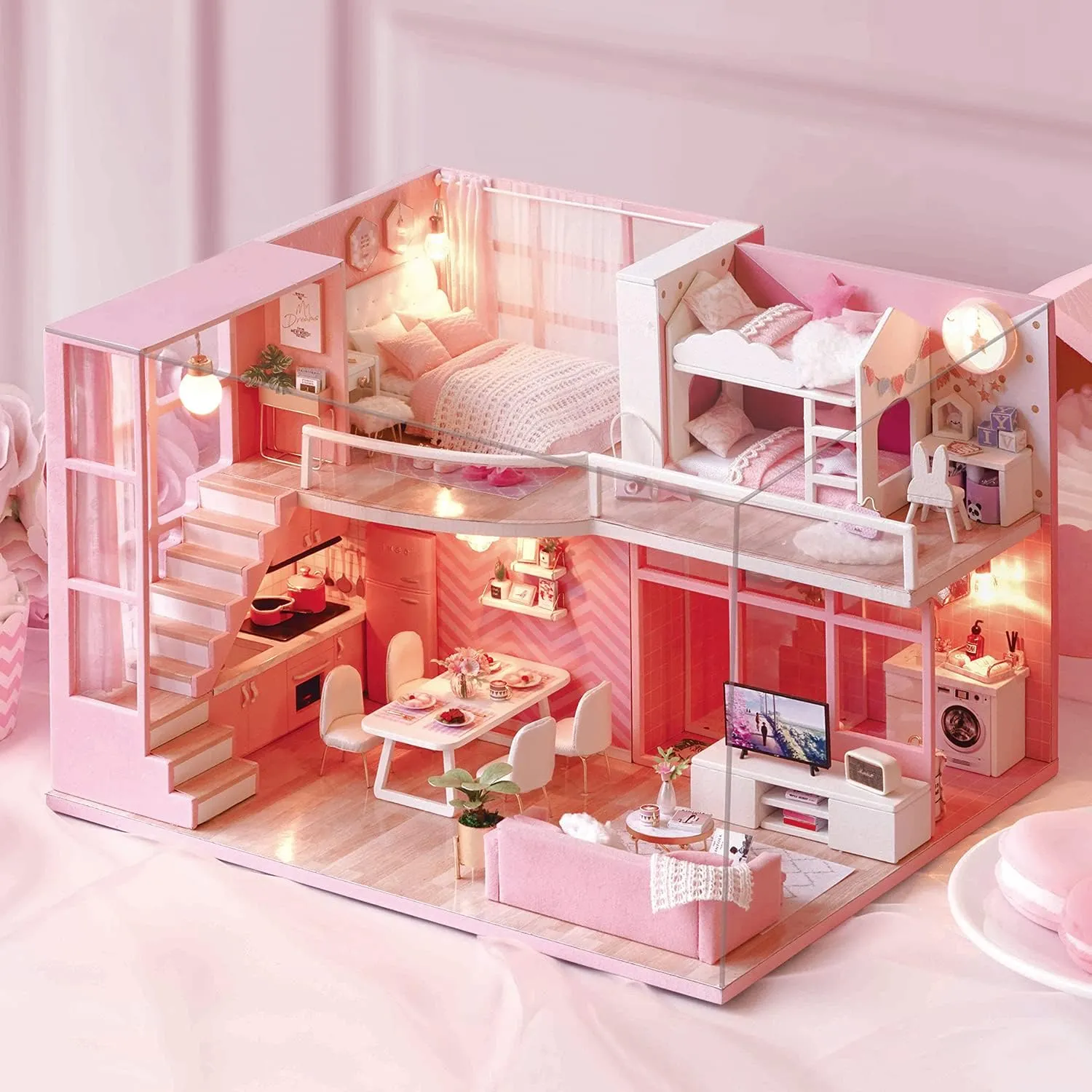 TuKIIE DIY Miniature Dollhouse Kit with Furniture, 1:24 Scale Creative Room Mini Wooden Doll House Accessories Plus Dust Proof & Music Movement for Kids Teens Adults(Dream Angels)