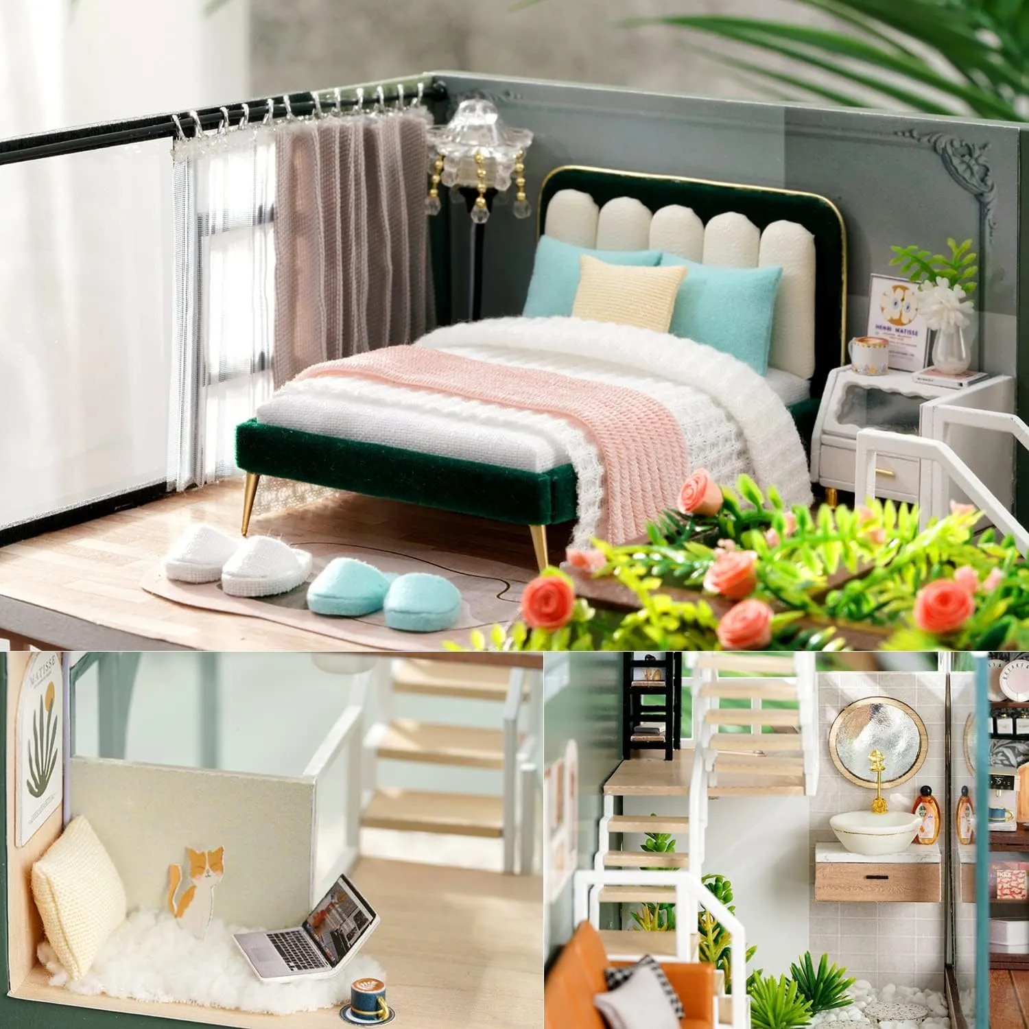 TuKIIE DIY Miniature Dollhouse Kit with Furniture, 1:24 Scale Creative Room Mini Wooden Doll House Accessories Plus Dust Proof & Music Movement for Kids Teens Adults(Half of The Garden)