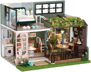 TuKIIE DIY Miniature Dollhouse Kit with Furniture, 1:24 Scale Creative Room Mini Wooden Doll House Accessories Plus Dust Proof & Music Movement for Kids Teens Adults(Half of The Garden)