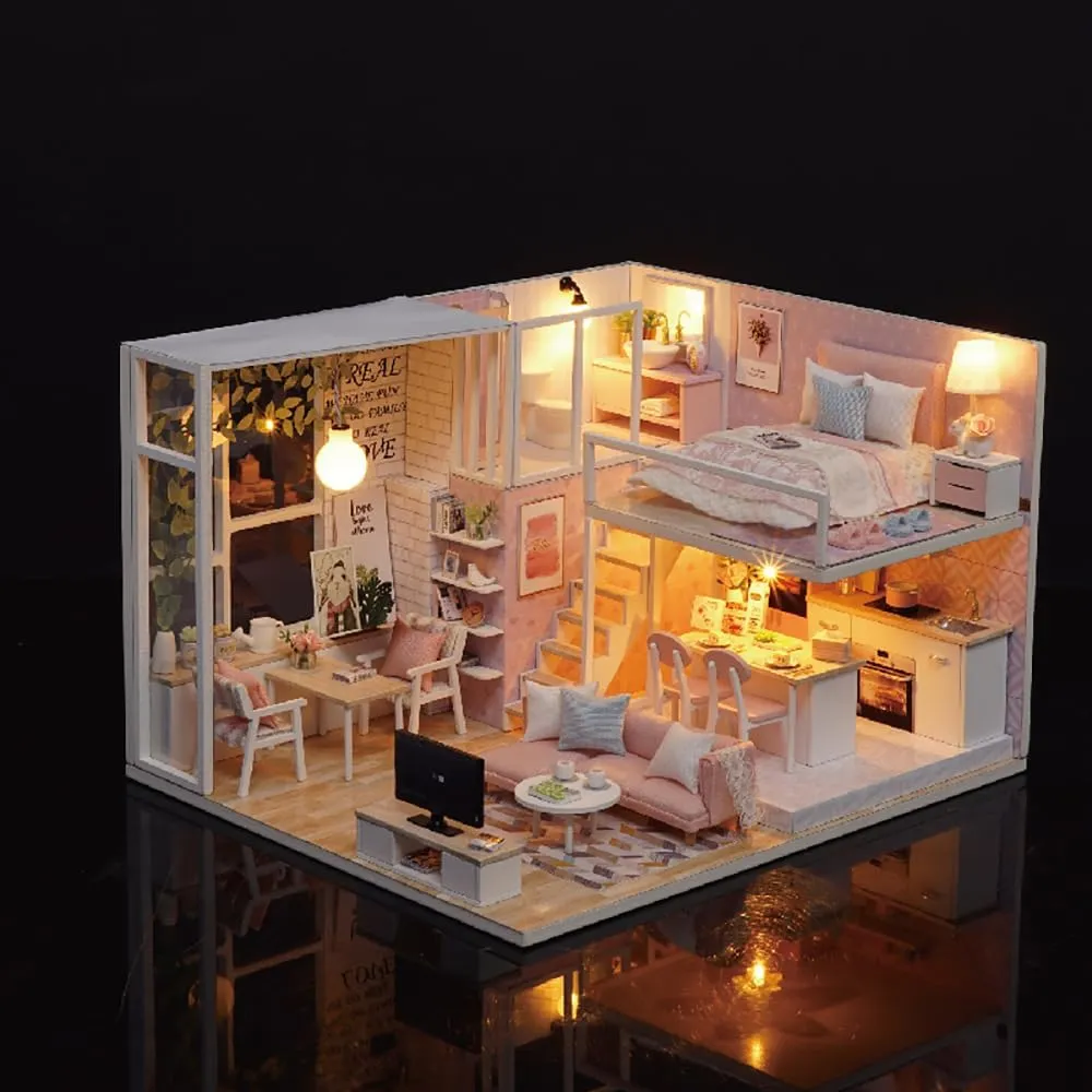 TuKIIE DIY Miniature Dollhouse Kit with Furniture, 1:24 Scale Creative Room Mini Wooden Doll House Accessories Plus Dust Proof & Music Movement for Kids Teens Adults(Tranquil Life)