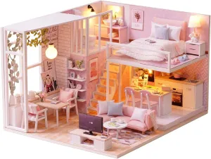 TuKIIE DIY Miniature Dollhouse Kit with Furniture, 1:24 Scale Creative Room Mini Wooden Doll House Accessories Plus Dust Proof & Music Movement for Kids Teens Adults(Tranquil Life)