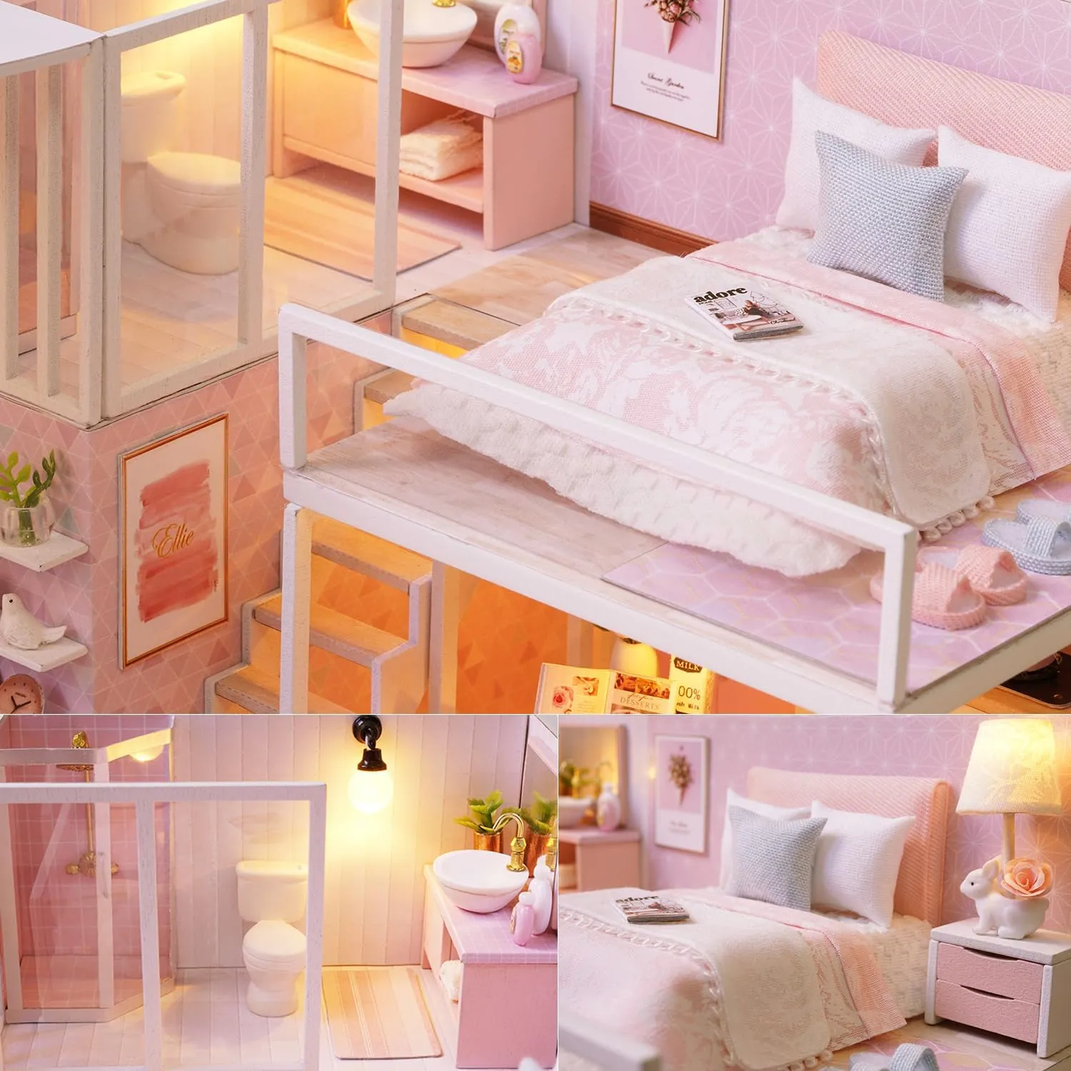 TuKIIE DIY Miniature Dollhouse Kit with Furniture, 1:24 Scale Creative Room Mini Wooden Doll House Accessories Plus Dust Proof & Music Movement for Kids Teens Adults(Tranquil Life)