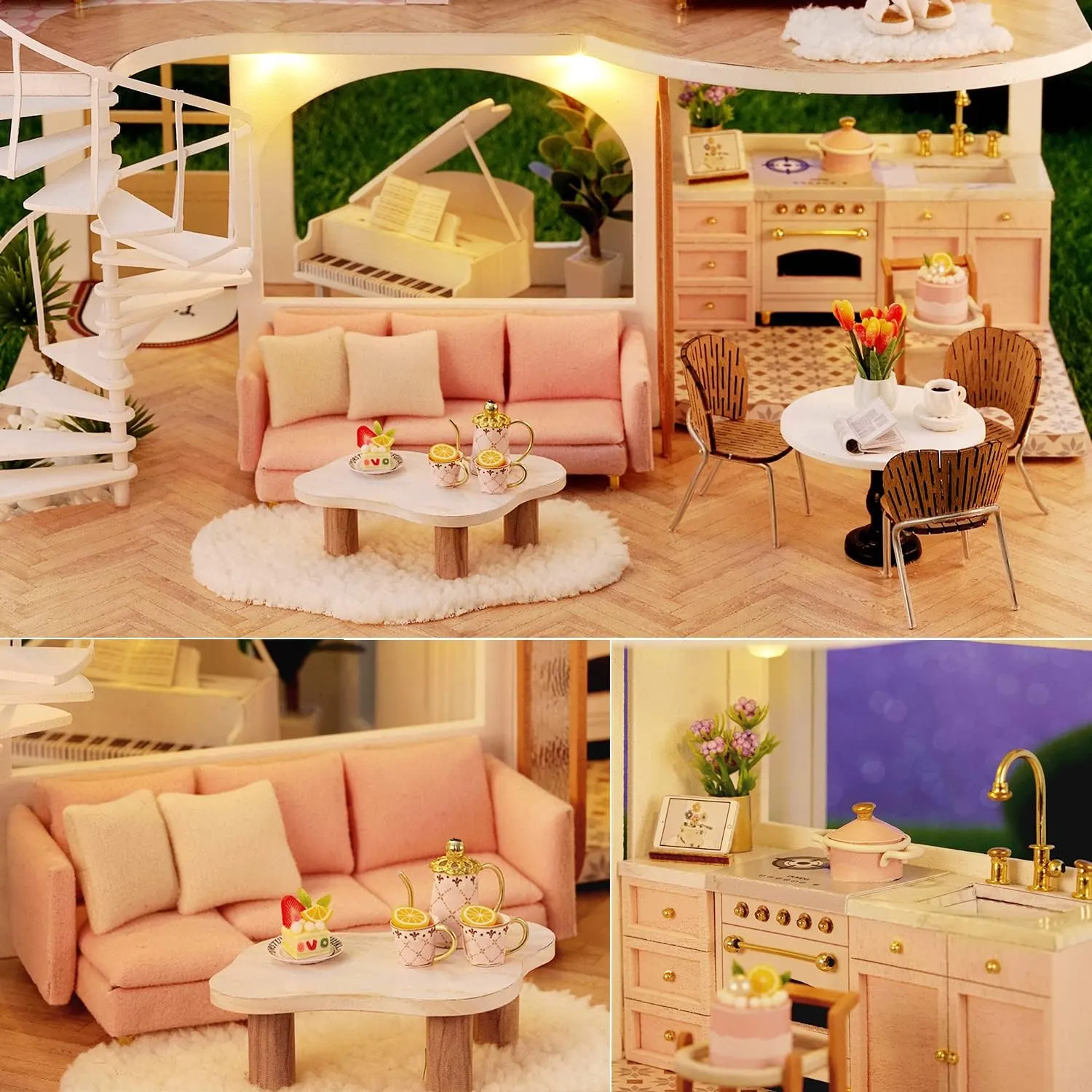 TuKIIE DIY Miniature Dollhouse Kit with Furniture, 1:24 Scale Creative Room Mini Wooden Doll House Accessories Plus Dust Proof & Music Movement for Kids Teens Adults(Whisper in The Morning)