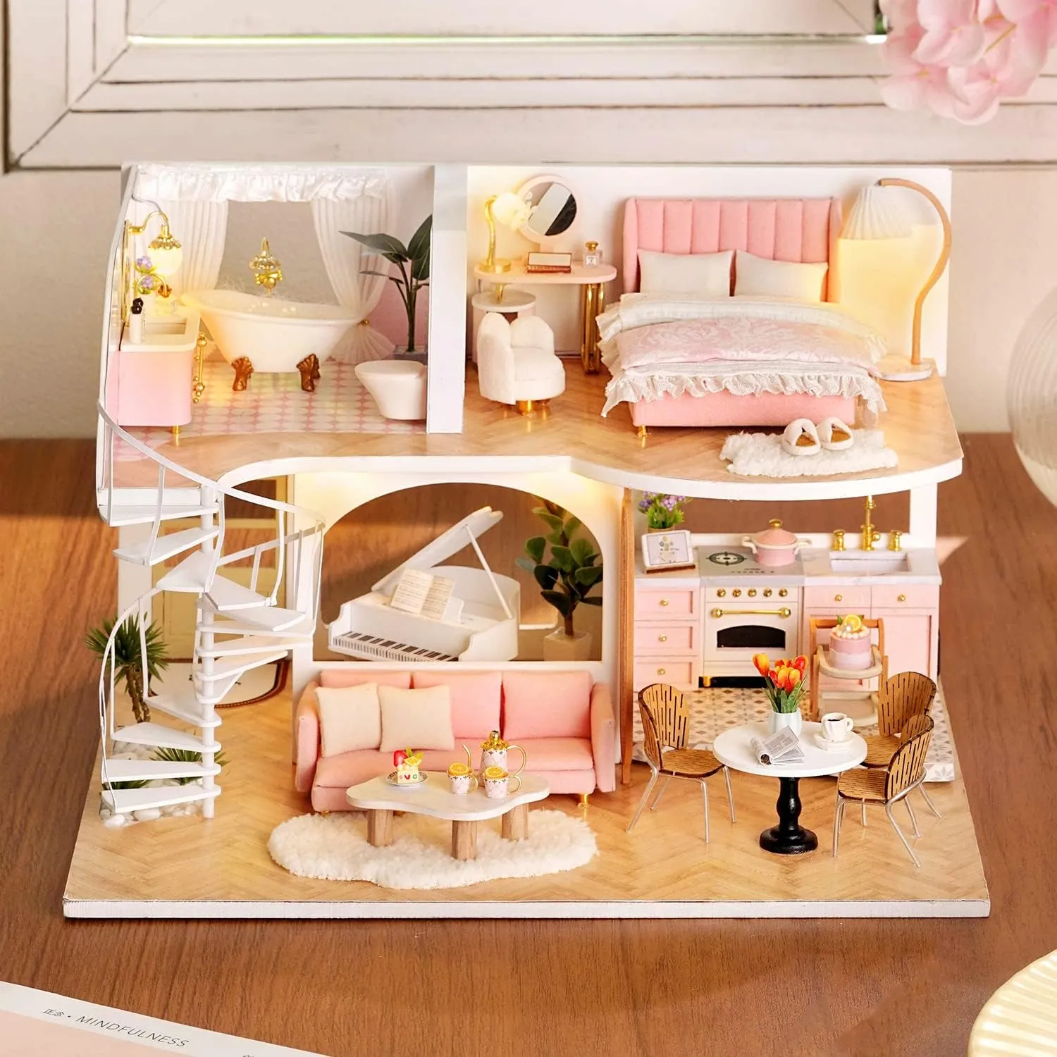 TuKIIE DIY Miniature Dollhouse Kit with Furniture, 1:24 Scale Creative Room Mini Wooden Doll House Accessories Plus Dust Proof & Music Movement for Kids Teens Adults(Whisper in The Morning)