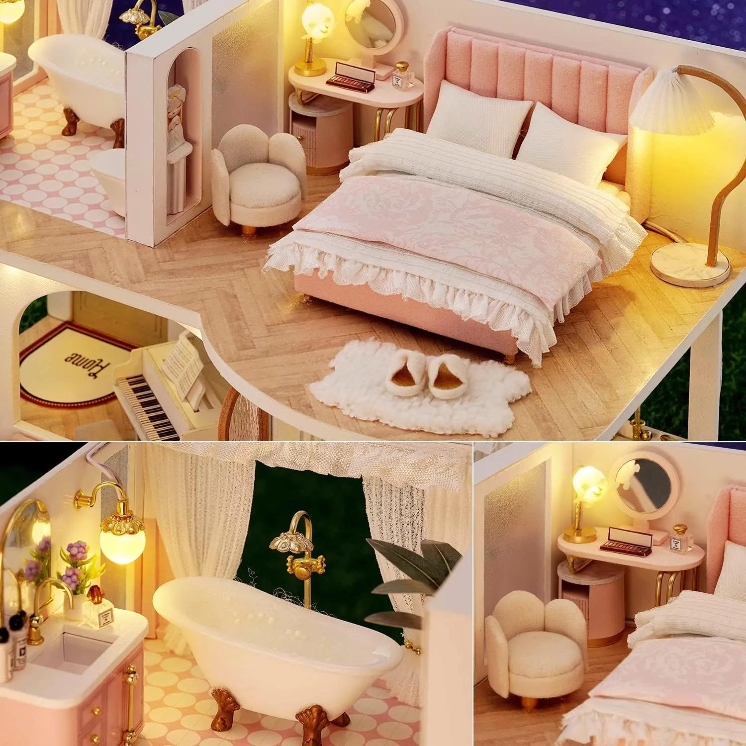 TuKIIE DIY Miniature Dollhouse Kit with Furniture, 1:24 Scale Creative Room Mini Wooden Doll House Accessories Plus Dust Proof & Music Movement for Kids Teens Adults(Whisper in The Morning)