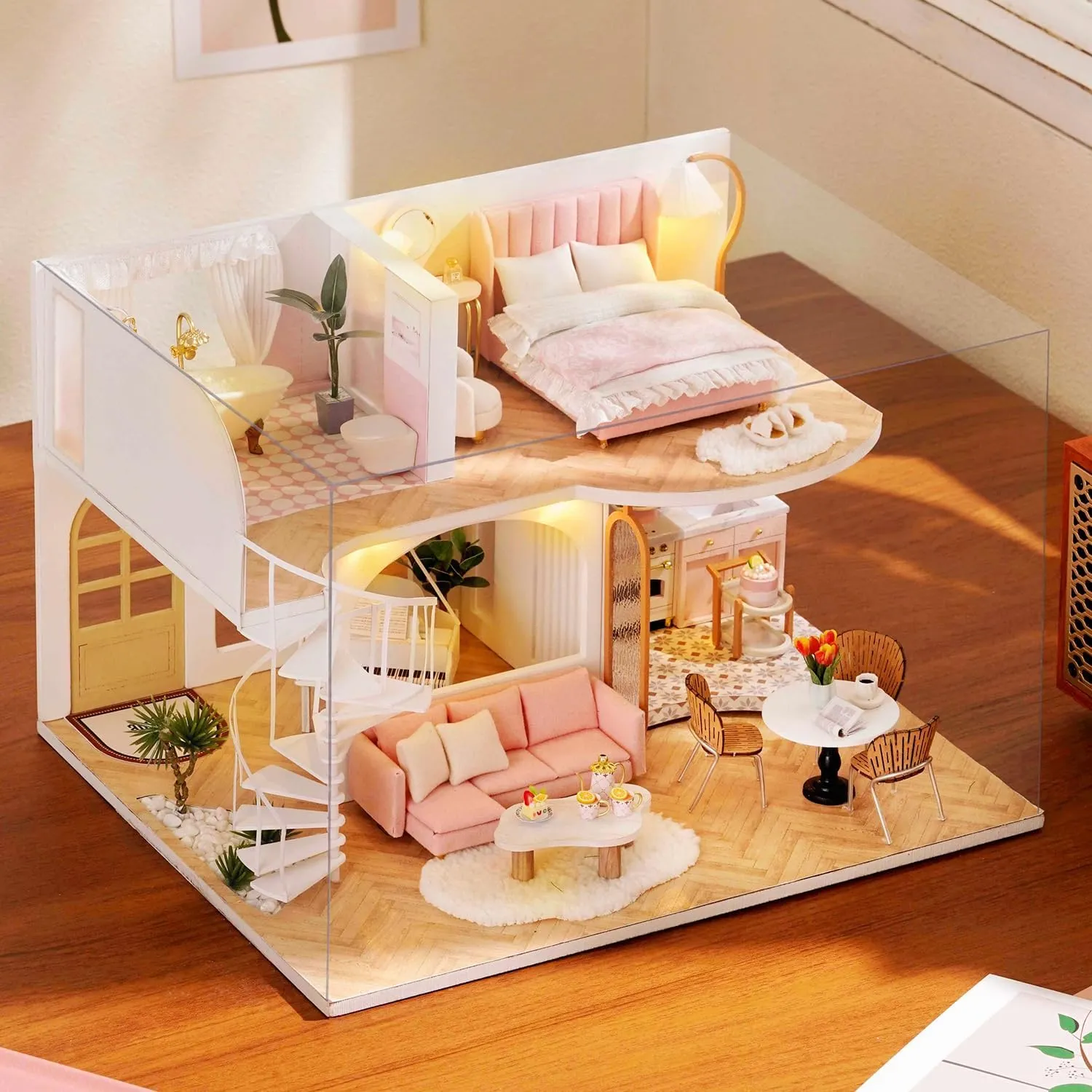 TuKIIE DIY Miniature Dollhouse Kit with Furniture, 1:24 Scale Creative Room Mini Wooden Doll House Accessories Plus Dust Proof & Music Movement for Kids Teens Adults(Whisper in The Morning)