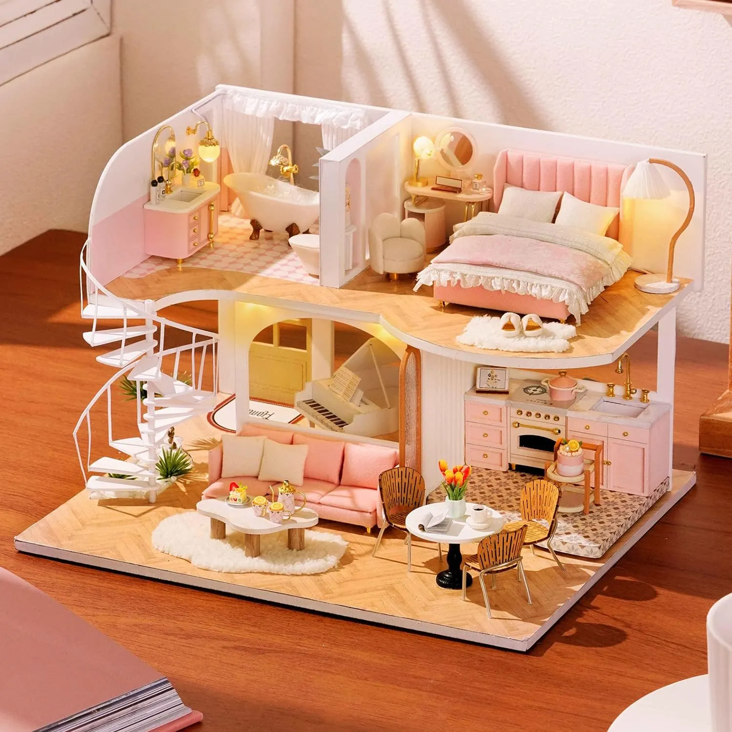 TuKIIE DIY Miniature Dollhouse Kit with Furniture, 1:24 Scale Creative Room Mini Wooden Doll House Accessories Plus Dust Proof & Music Movement for Kids Teens Adults(Whisper in The Morning)