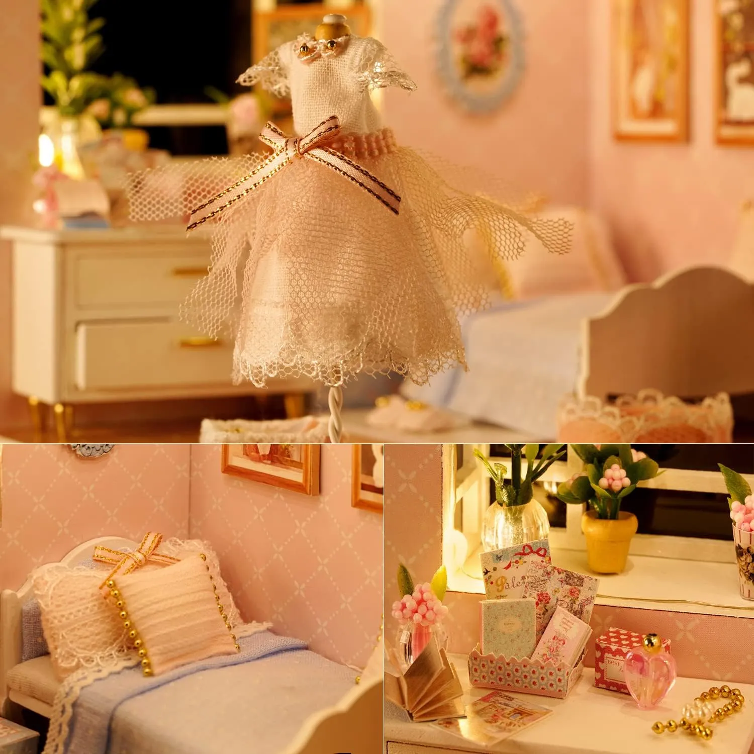 TuKIIE DIY Miniature Dollhouse Kit with Furniture, 1:24 Scale Creative Room Mini Wooden Doll House Accessories Plus Dust Proof for Kids Teens Adults(Enjoy The Life)