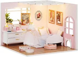 TuKIIE DIY Miniature Dollhouse Kit with Furniture, 1:24 Scale Creative Room Mini Wooden Doll House Accessories Plus Dust Proof for Kids Teens Adults(Enjoy The Life)