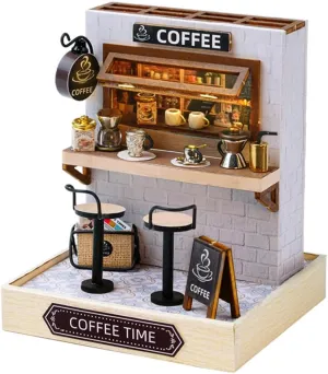 TuKIIE DIY Miniature Dollhouse Kit with Furniture, 1:24 Scale Creative Room Mini Wooden Doll House Plus Dust Proof for Kids Teens Adults(Coffee Time)