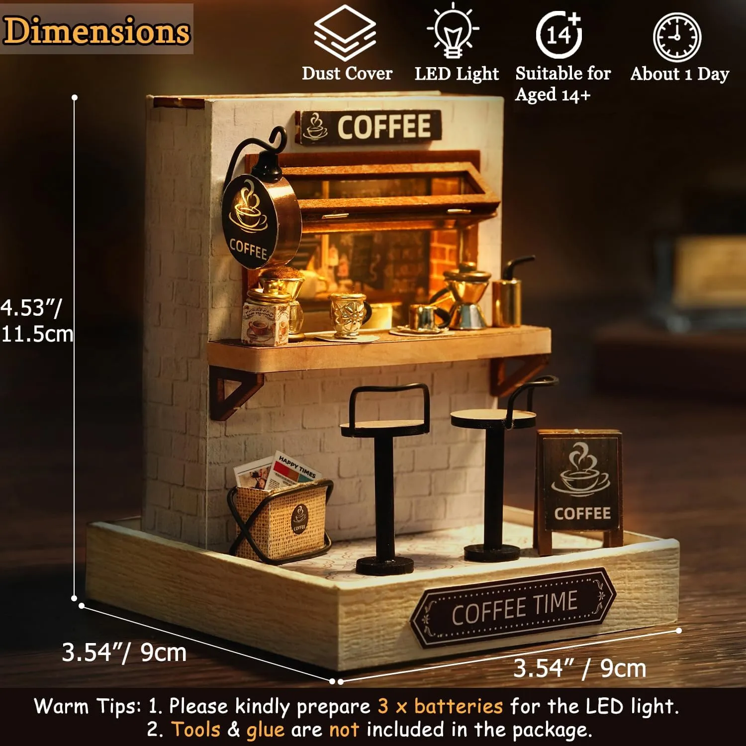 TuKIIE DIY Miniature Dollhouse Kit with Furniture, 1:24 Scale Creative Room Mini Wooden Doll House Plus Dust Proof for Kids Teens Adults(Coffee Time)