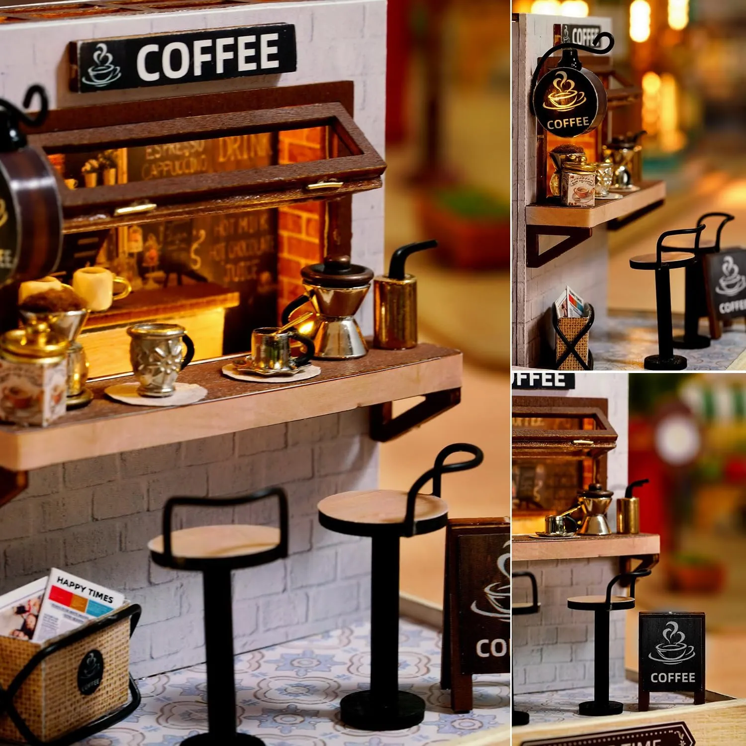TuKIIE DIY Miniature Dollhouse Kit with Furniture, 1:24 Scale Creative Room Mini Wooden Doll House Plus Dust Proof for Kids Teens Adults(Coffee Time)
