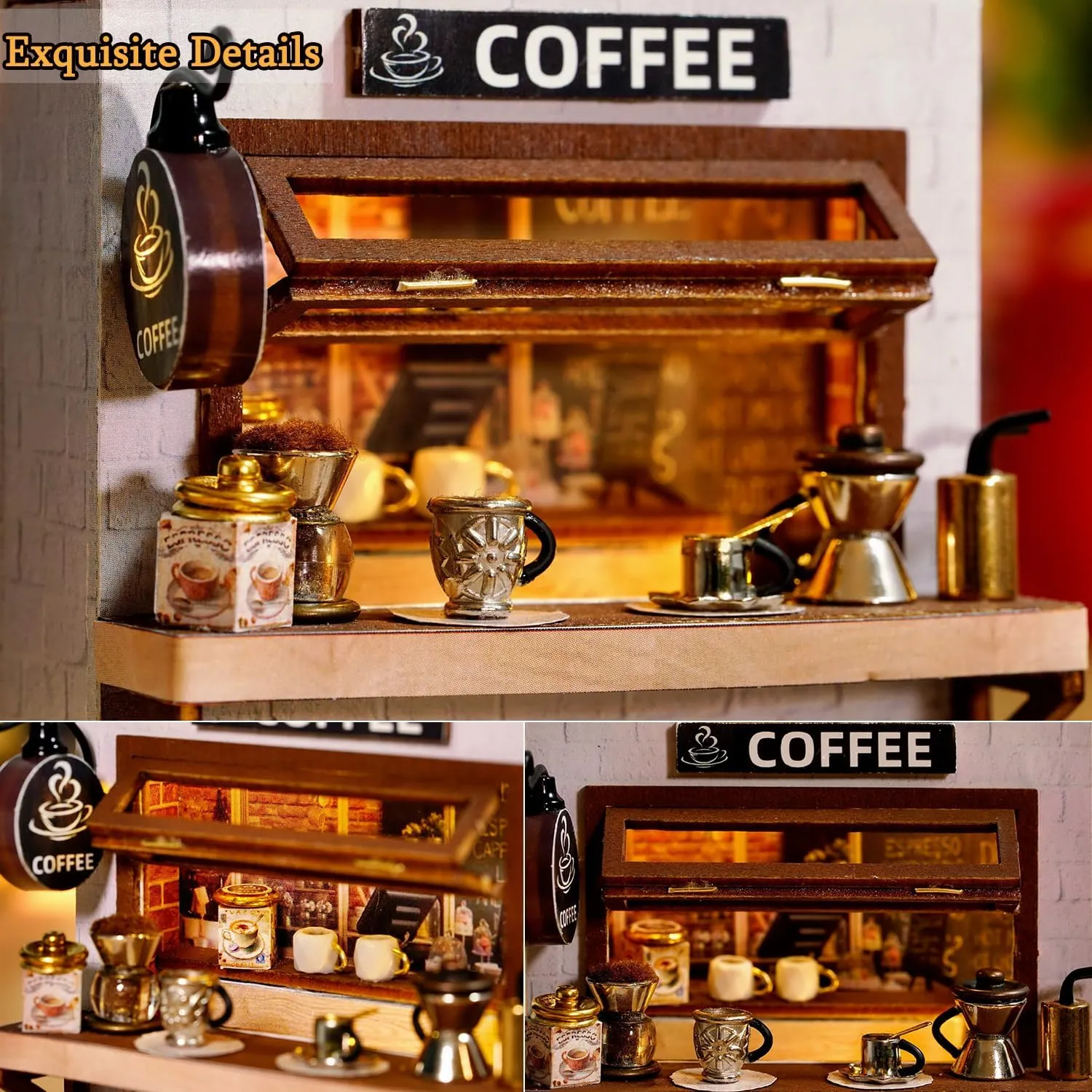 TuKIIE DIY Miniature Dollhouse Kit with Furniture, 1:24 Scale Creative Room Mini Wooden Doll House Plus Dust Proof for Kids Teens Adults(Coffee Time)