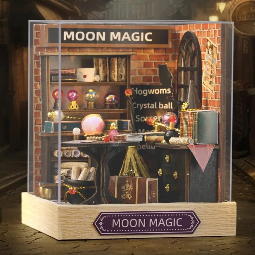 TuKIIE DIY Miniature Dollhouse Kit with Furniture, 1:24 Scale Creative Room Mini Wooden Doll House Plus Dust Proof for Kids Teens Adults(Moon Magic)