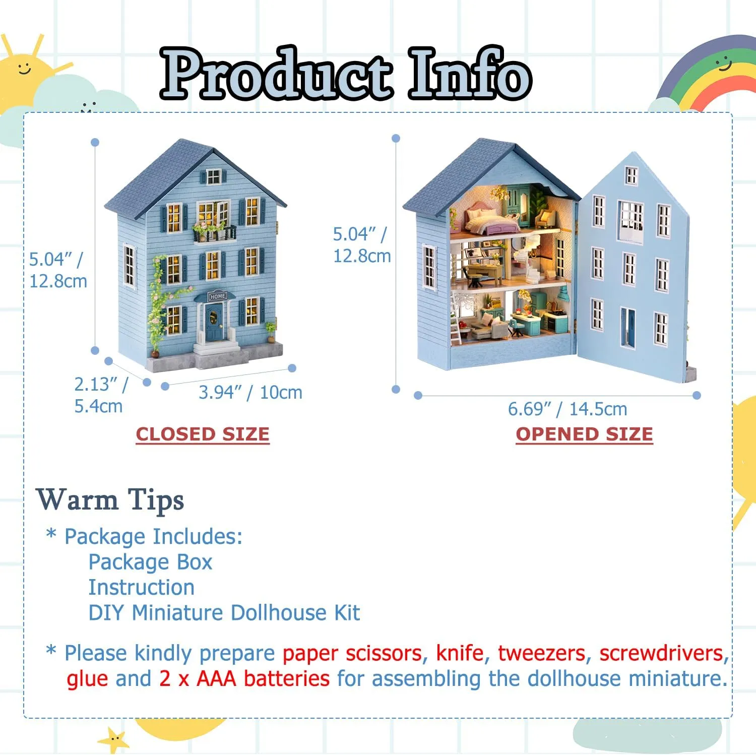 TuKIIE DIY Miniature Dollhouse Kit with Furniture, 1:32 Scale Creative Room Opened & Closed Mini Wooden Doll House for Kids Teens Adults(Molan House)