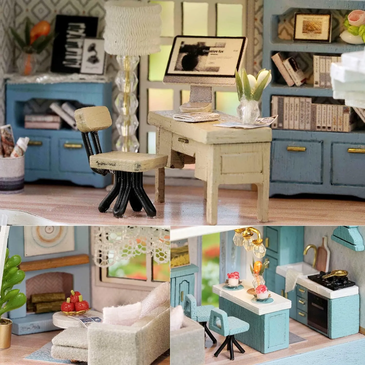 TuKIIE DIY Miniature Dollhouse Kit with Furniture, 1:32 Scale Creative Room Opened & Closed Mini Wooden Doll House for Kids Teens Adults(Molan House)
