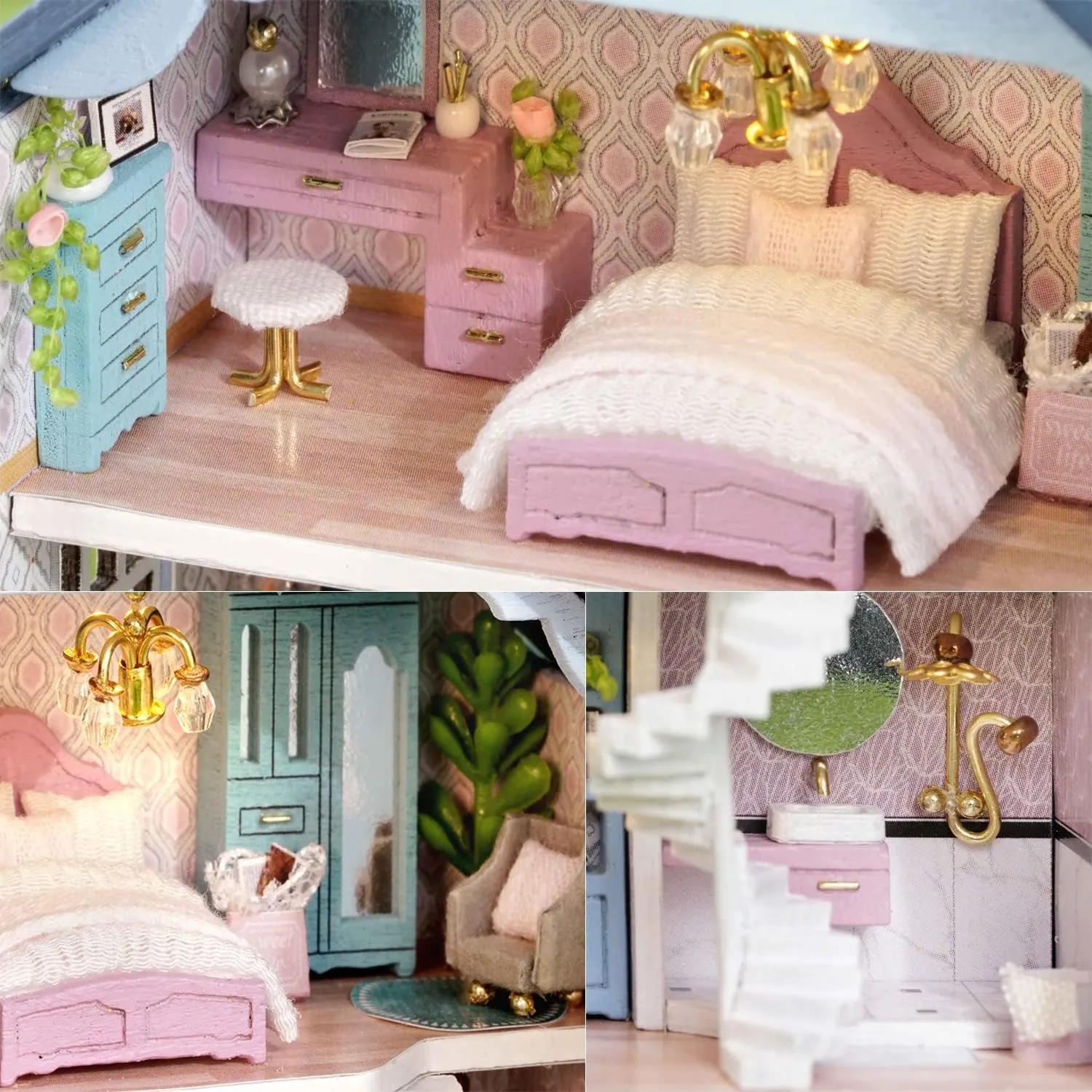 TuKIIE DIY Miniature Dollhouse Kit with Furniture, 1:32 Scale Creative Room Opened & Closed Mini Wooden Doll House for Kids Teens Adults(Molan House)