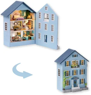 TuKIIE DIY Miniature Dollhouse Kit with Furniture, 1:32 Scale Creative Room Opened & Closed Mini Wooden Doll House for Kids Teens Adults(Molan House)
