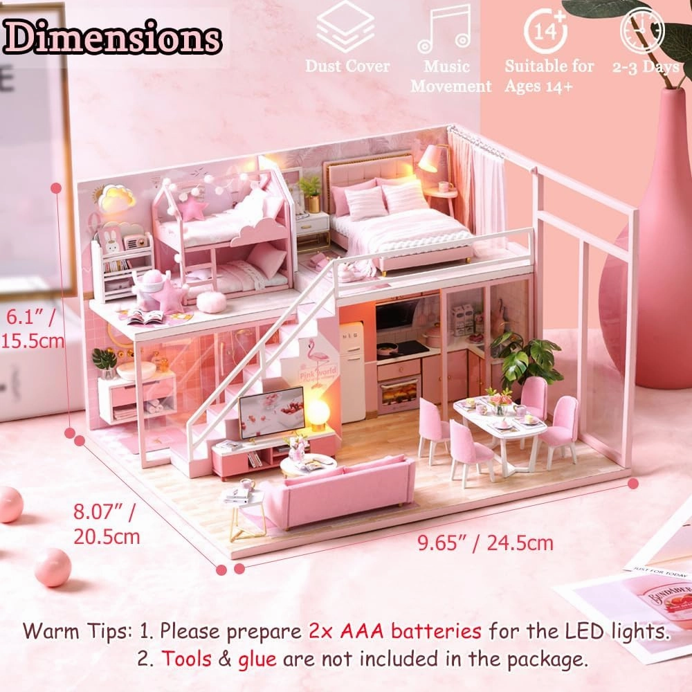 TuKIIE DIY Miniature Dollhouse Kit with Furniture, 1:24 Scale Creative Room Mini Wooden Doll House Accessories Plus Dust Proof & Music Movement for Kids Teens Adults(Meeting Your Sweet)