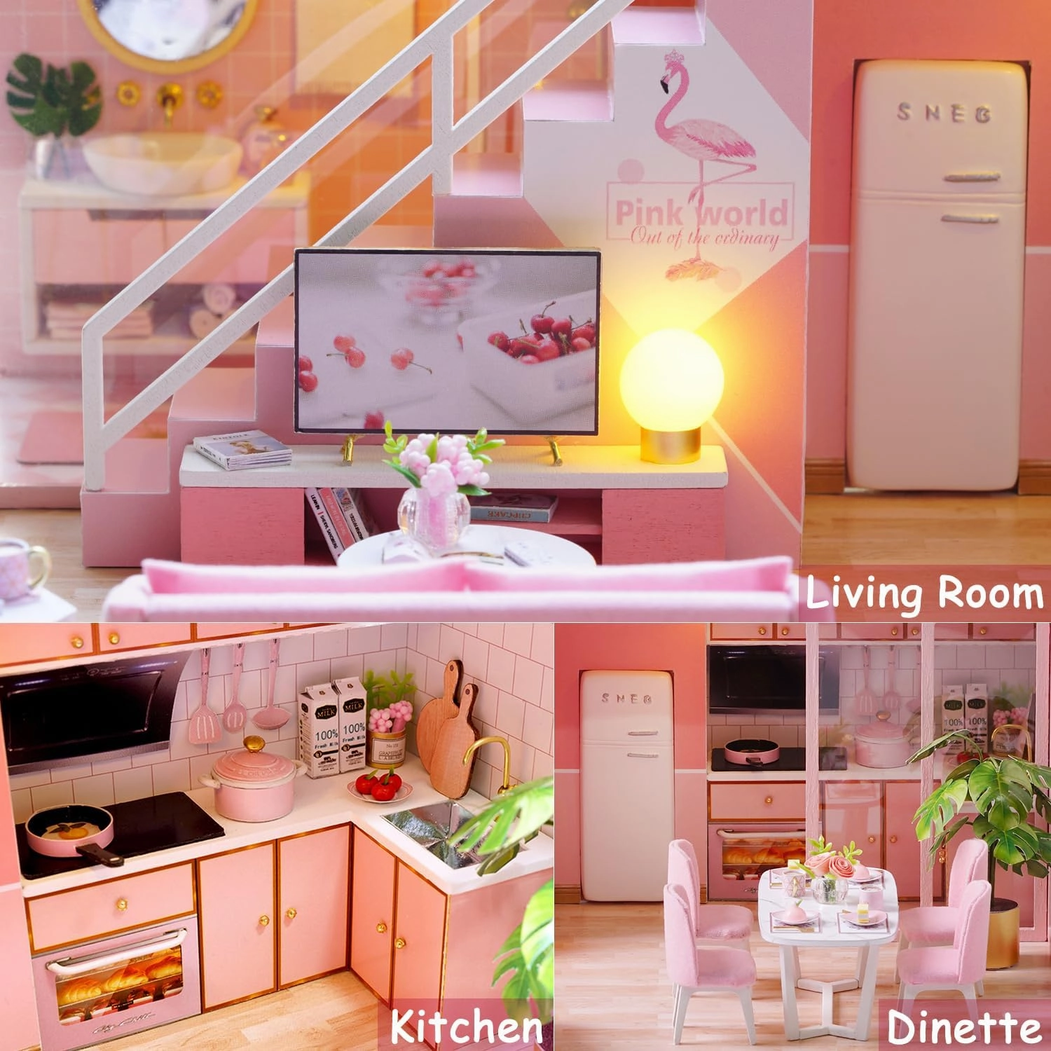 TuKIIE DIY Miniature Dollhouse Kit with Furniture, 1:24 Scale Creative Room Mini Wooden Doll House Accessories Plus Dust Proof & Music Movement for Kids Teens Adults(Meeting Your Sweet)
