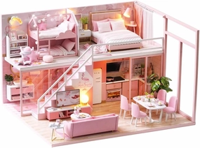 TuKIIE DIY Miniature Dollhouse Kit with Furniture, 1:24 Scale Creative Room Mini Wooden Doll House Accessories Plus Dust Proof & Music Movement for Kids Teens Adults(Meeting Your Sweet)