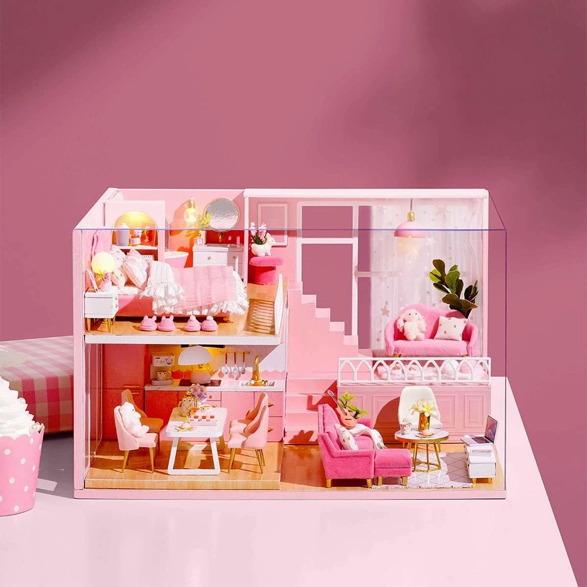 TuKIIE DIY Miniature Dollhouse Kit with Furniture, 1:24 Scale Creative Room Mini Wooden Doll House Accessories Plus Dust Proof & Music Movement for Kids Teens Adults(Warm Moments)