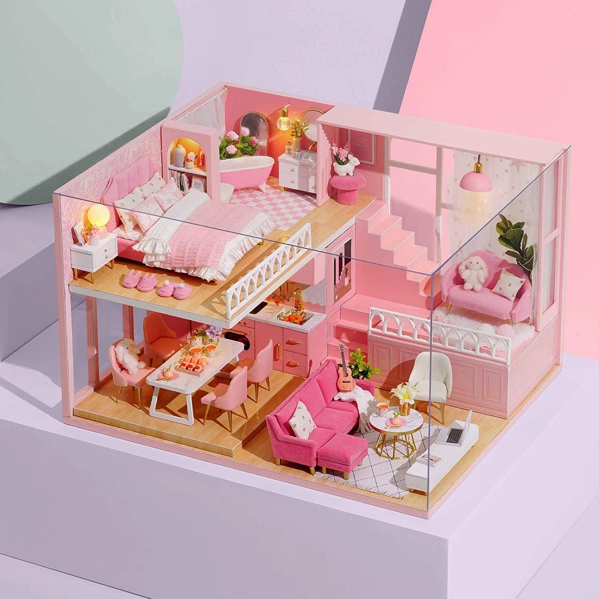TuKIIE DIY Miniature Dollhouse Kit with Furniture, 1:24 Scale Creative Room Mini Wooden Doll House Accessories Plus Dust Proof & Music Movement for Kids Teens Adults(Warm Moments)