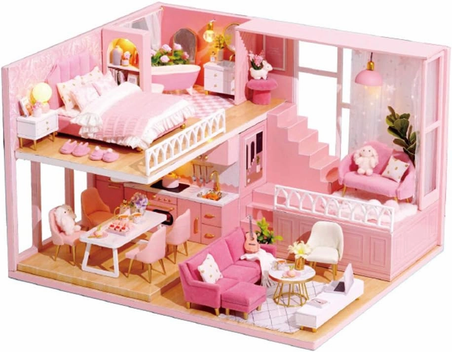 TuKIIE DIY Miniature Dollhouse Kit with Furniture, 1:24 Scale Creative Room Mini Wooden Doll House Accessories Plus Dust Proof & Music Movement for Kids Teens Adults(Warm Moments)
