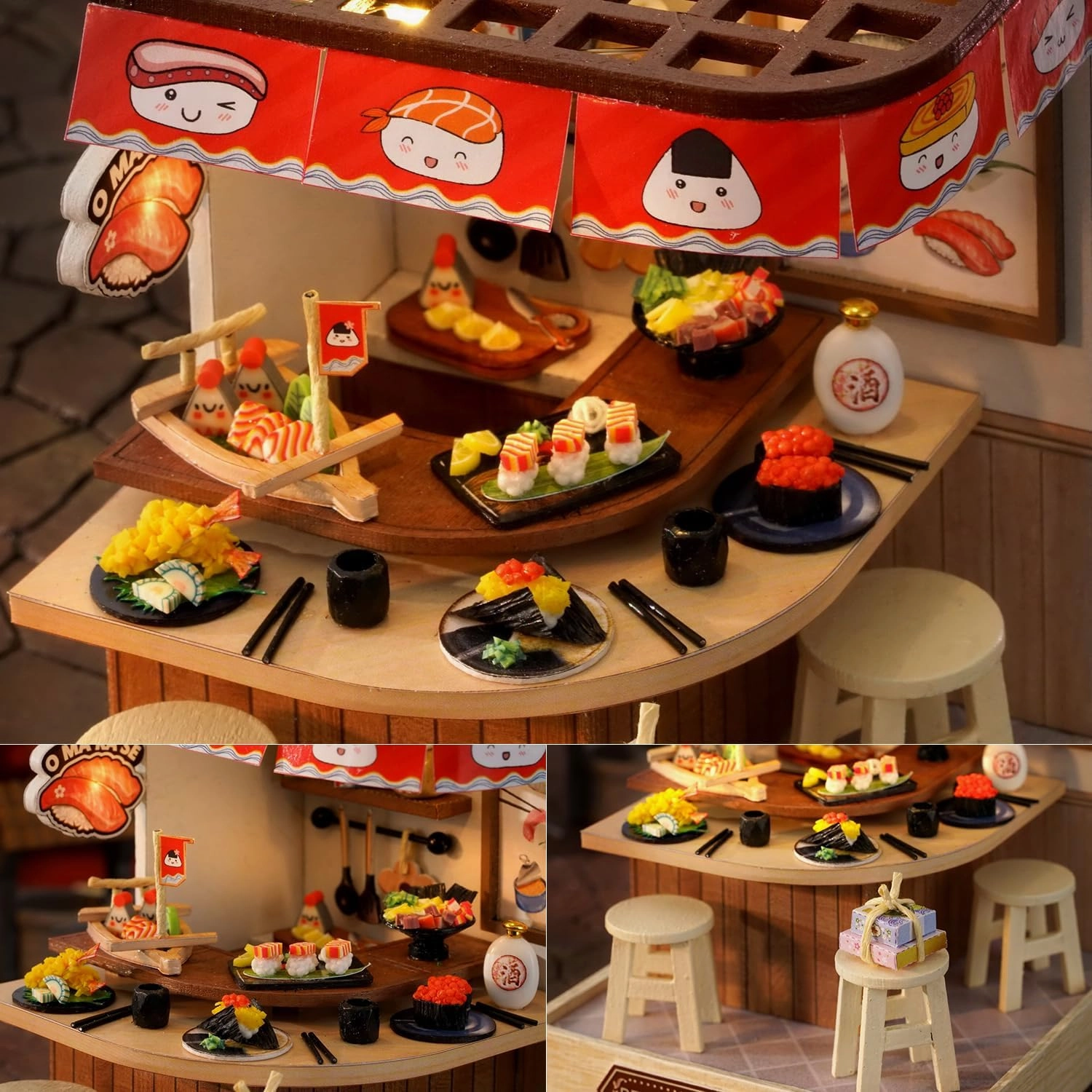 TuKIIE DIY Miniature Dollhouse Kit with Furniture, 1:24 Scale Creative Room Mini Wooden Doll House Plus Dust Proof for Kids Teens Adults(Revolving Food House)