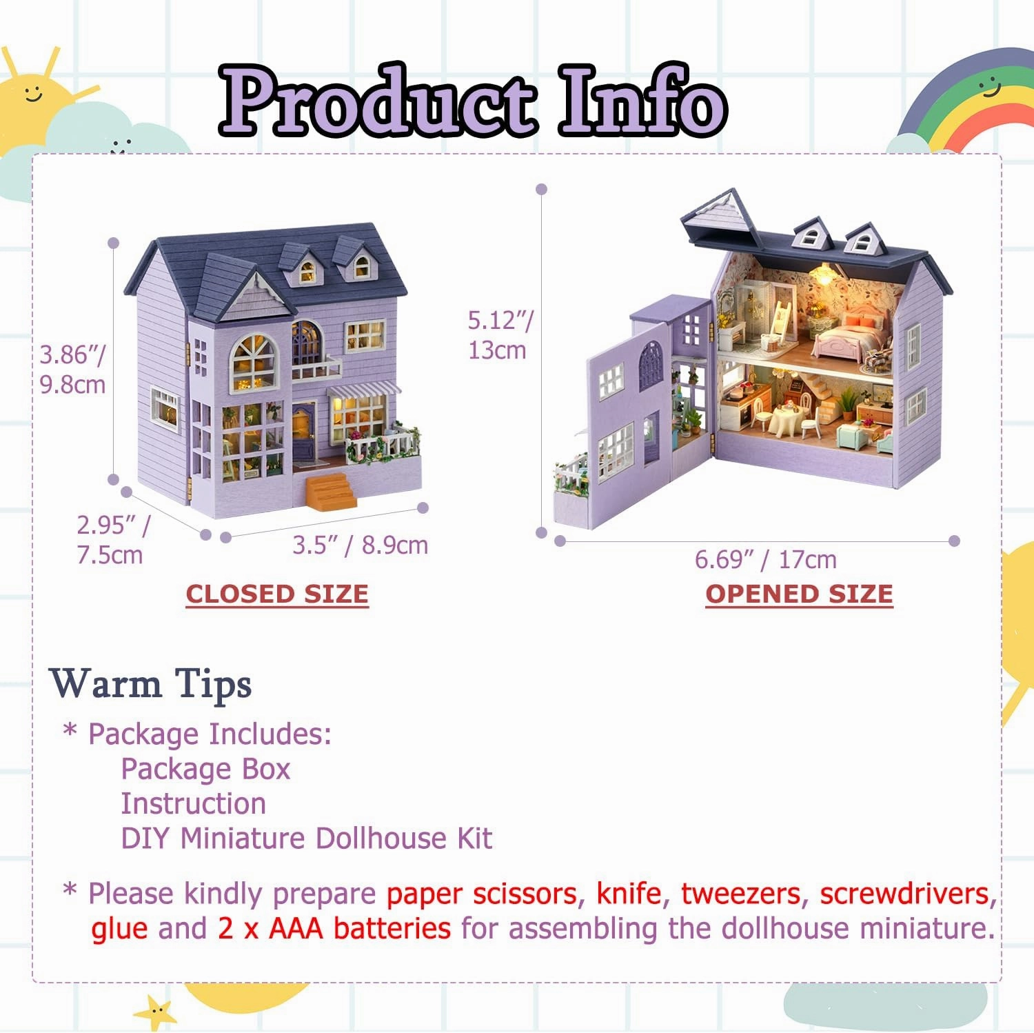 TuKIIE DIY Miniature Dollhouse Kit with Furniture, 1:32 Scale Creative Room Opened & Closed Mini Wooden Doll House for Kids Teens Adults(Happy House)