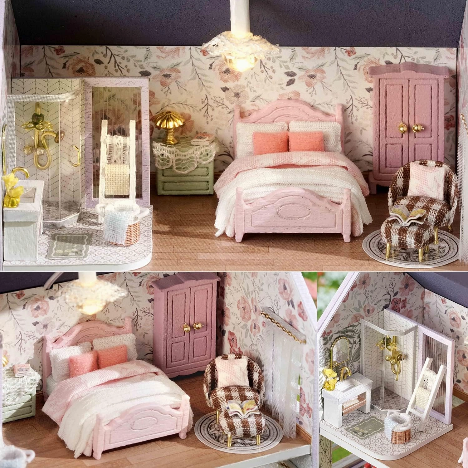 TuKIIE DIY Miniature Dollhouse Kit with Furniture, 1:32 Scale Creative Room Opened & Closed Mini Wooden Doll House for Kids Teens Adults(Happy House)