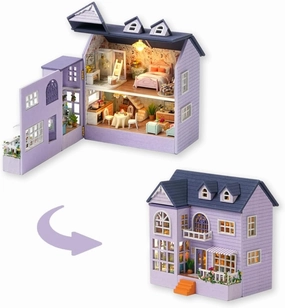 TuKIIE DIY Miniature Dollhouse Kit with Furniture, 1:32 Scale Creative Room Opened & Closed Mini Wooden Doll House for Kids Teens Adults(Happy House)
