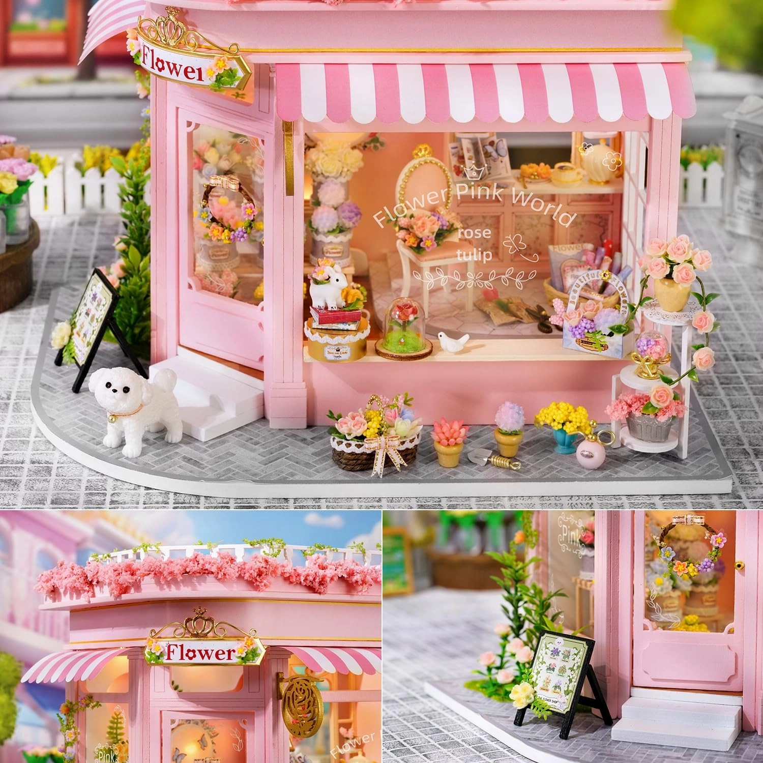 TuKIIE DIY Miniature House Kit with Furniture, 1:24 Scale Creative Room Mini Wooden Dollhouse Book Nook Plus Dust Proof & Music Movement for Kids Teens Adults(Flower Shop)