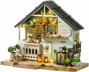 TuKIIE DIY Miniature House Kit with Furniture, 1:24 Scale Creative Room Mini Wooden Dollhouse Book Nook Plus Dust Proof & Music Movement for Kids Teens Adults(Plants Studio)