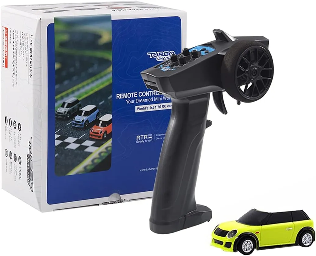 Turbo Racing 1/76 RC Drift Car, 2.4G Electric RWD Remote Control Racing Car with Headlights, RTR 3CH Mini Drift Vehicle Gift for Hobbyists & Adult